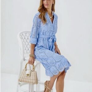 Lilly Pulitzer Blue Eyelet Eira Midi Shirtdress